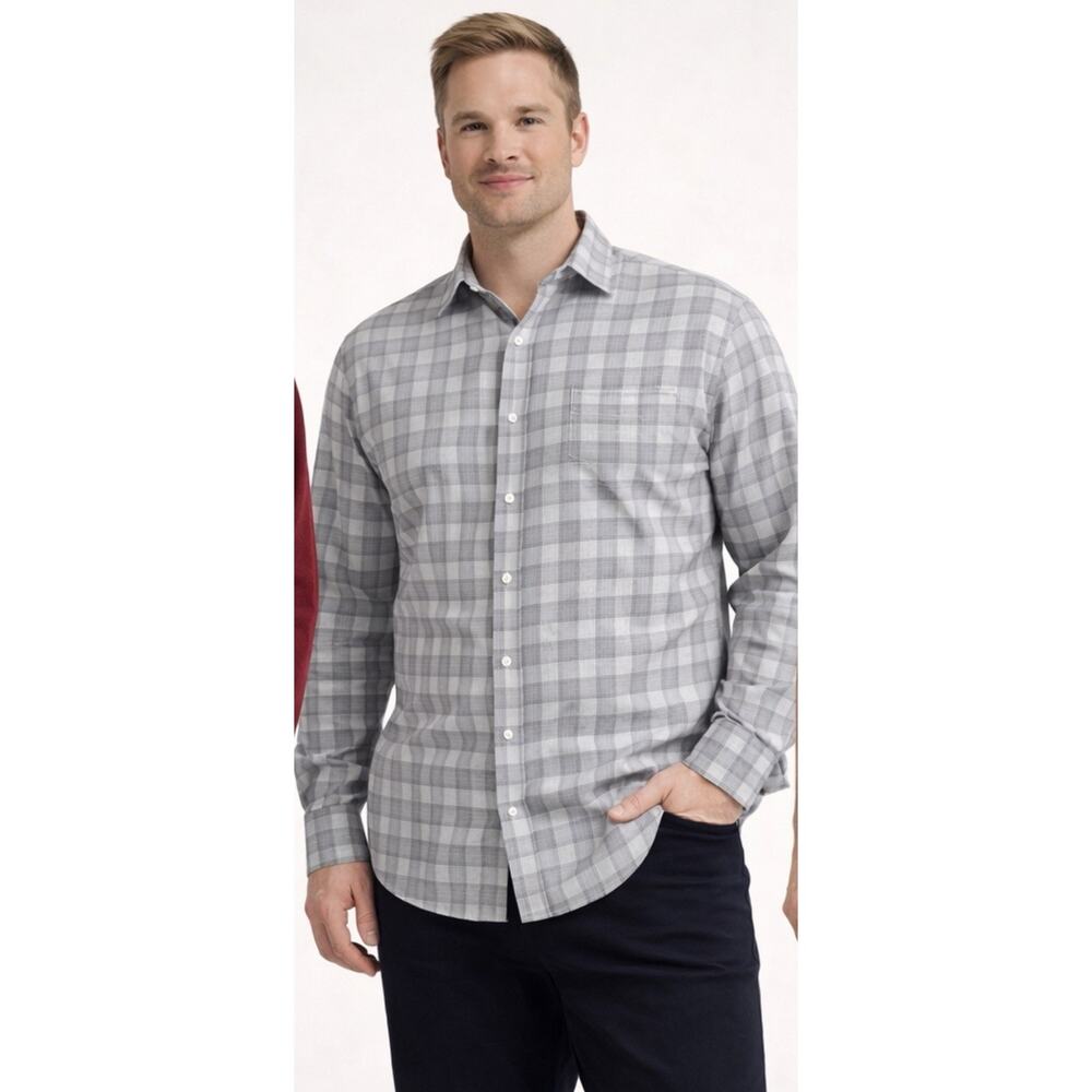 Daniel Cremieux Supima Cotton Shirt Men XL Gray Check Button Up Dress